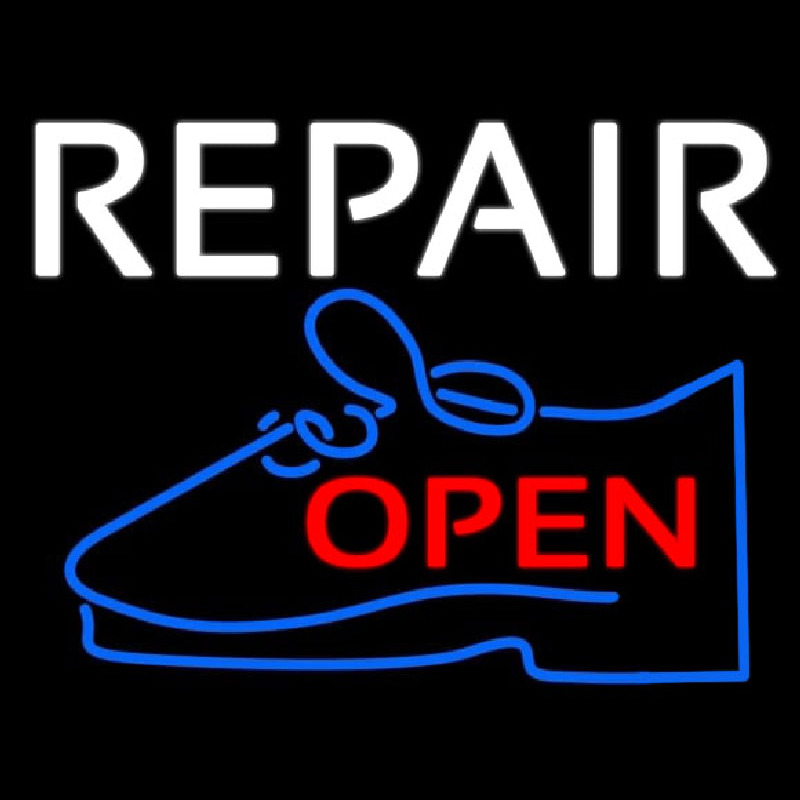 White Repair Blue Shoe Open Enseigne Néon