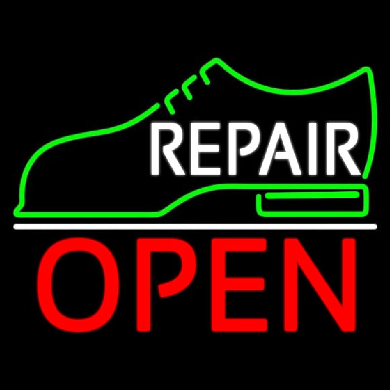 White Repair Shoe Logo Open Enseigne Néon