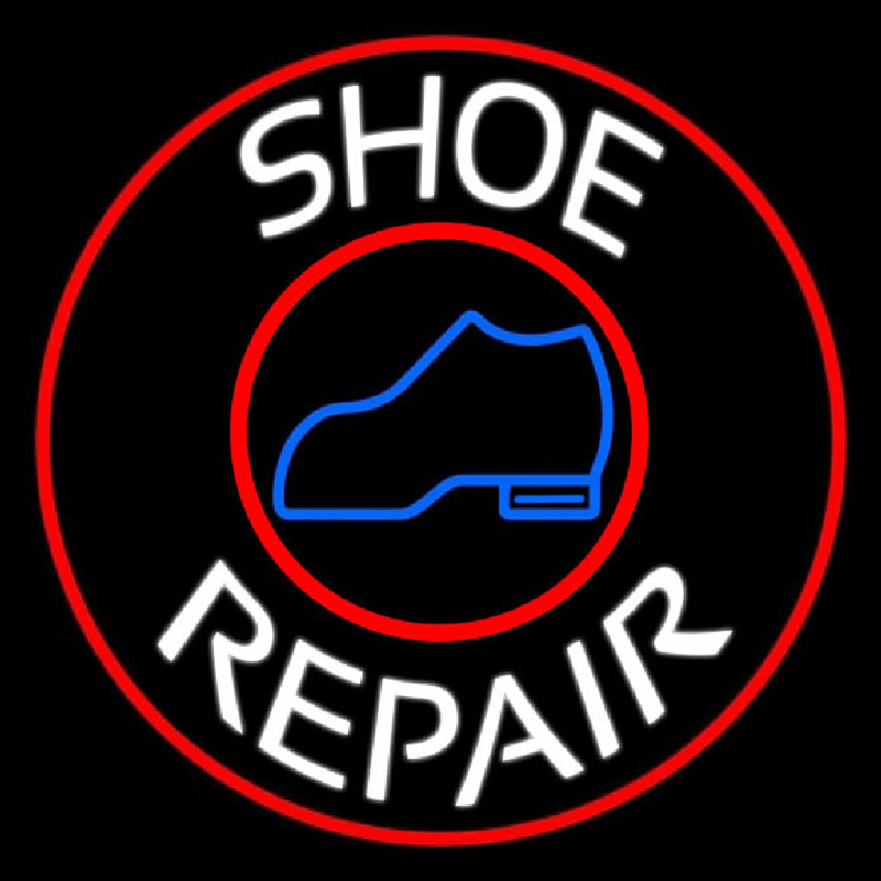 White Shoe Repair Withe Red Border Enseigne Néon