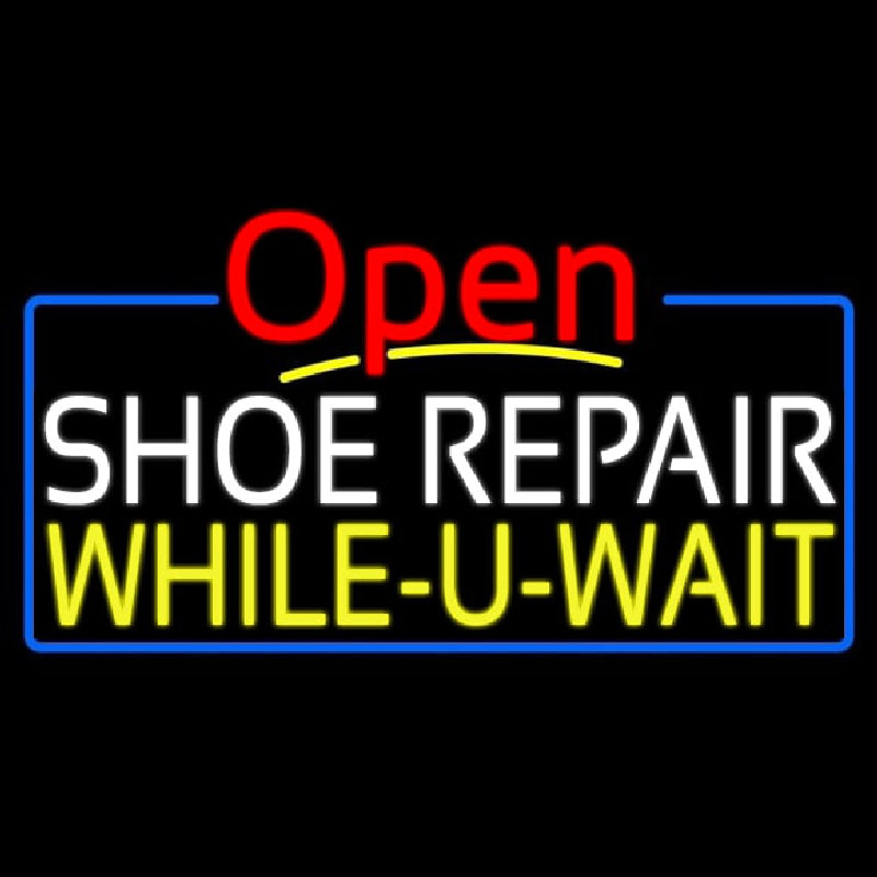 White Shoe Repair Yellow While You Wait Open Enseigne Néon