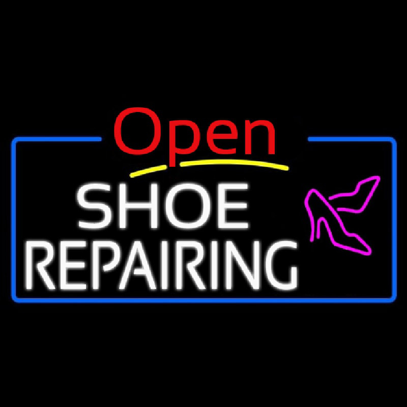 White Shoe Repairing Open Enseigne Néon