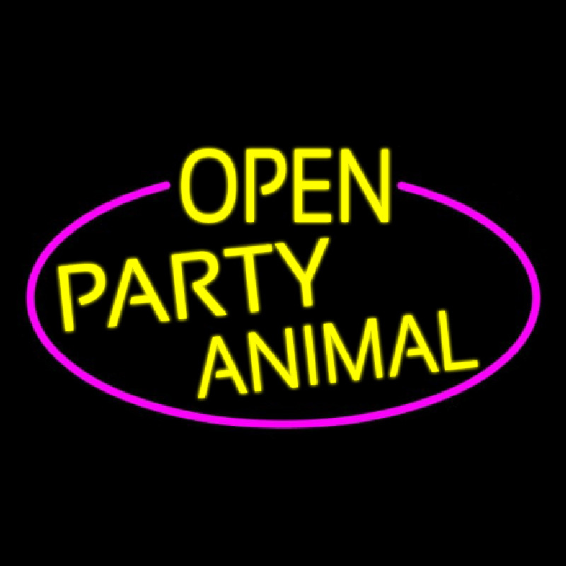 Yellow Open Party Animal Oval With Pink Border Enseigne Néon