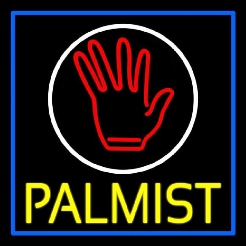 Yellow Palmist Block With Logo Blue Border Enseigne Néon