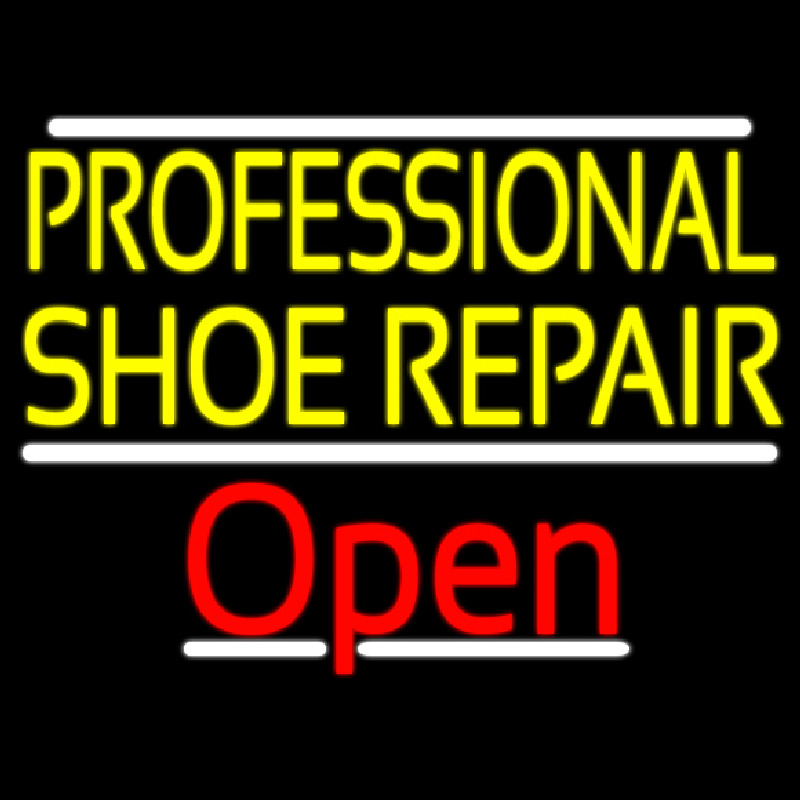 Yellow Professional Shoe Repair Open Enseigne Néon