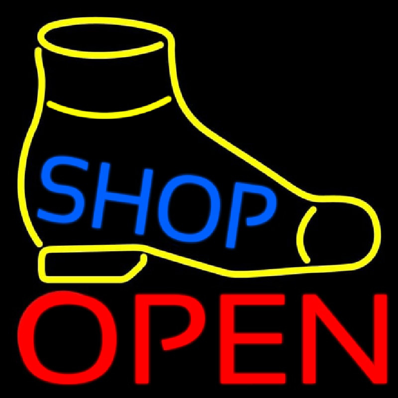 Yellow Shoe Blue Shop Open Enseigne Néon