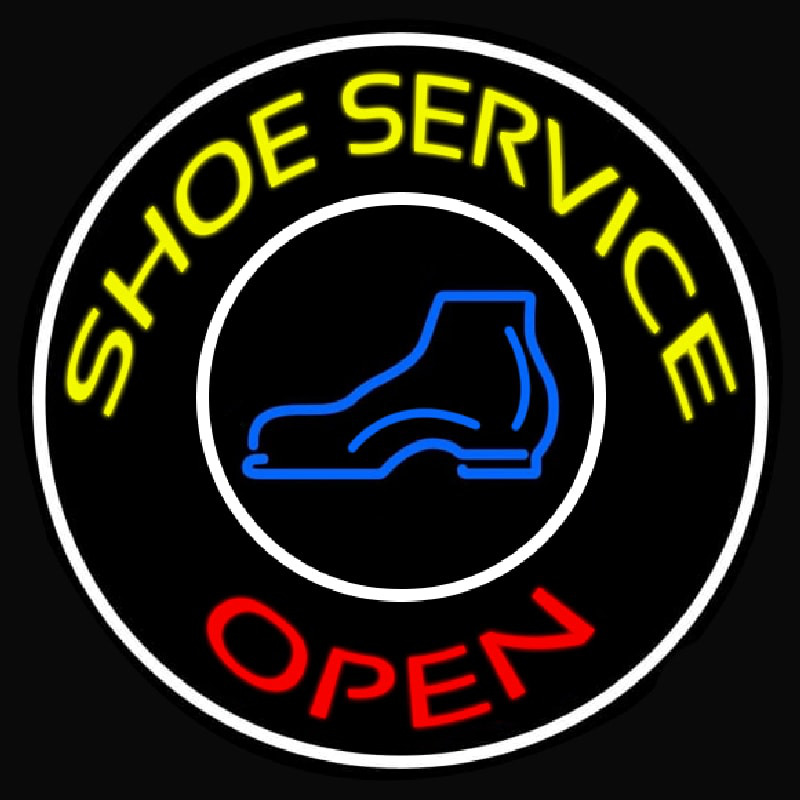 Yellow Shoe Service Open With Border Enseigne Néon