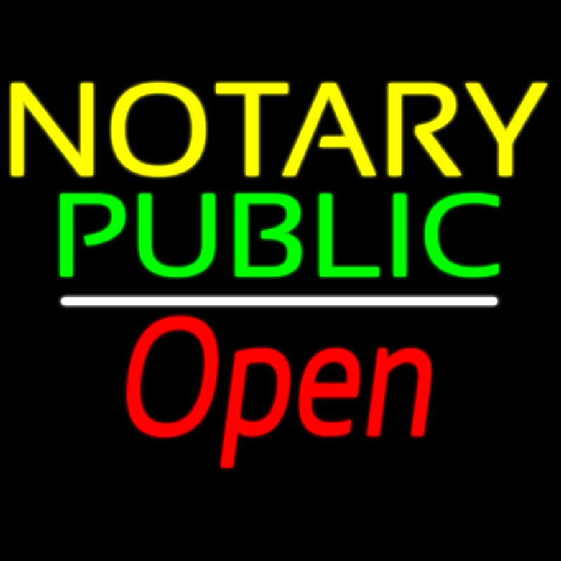 Yellow Green Notary Public White Line Red Open Enseigne Néon