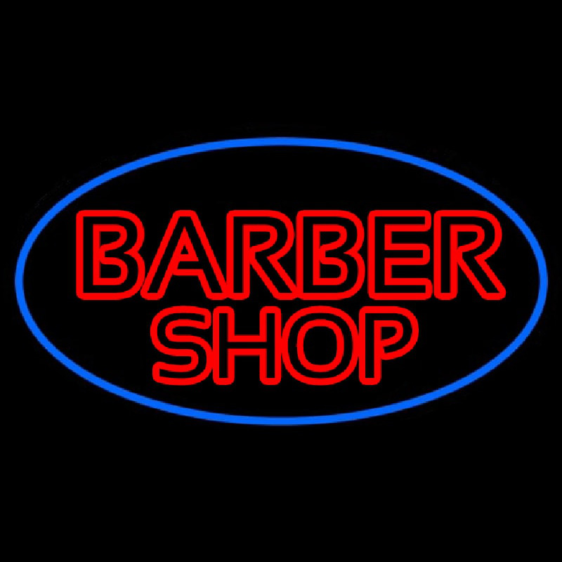 Double Stroke Red Barber Shop With Blue Border Enseigne Néon