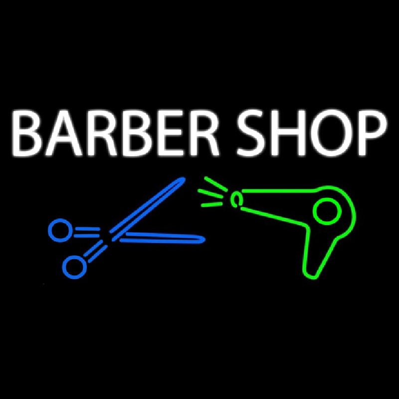 Barber Shop With Dryer And Scissor Enseigne Néon