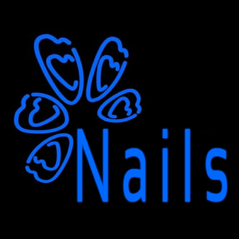 Blue Nails Logo Enseigne Néon