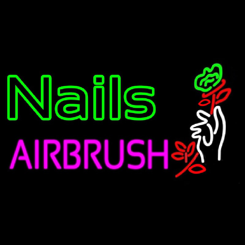 Nails Airbrush With Flower Enseigne Néon