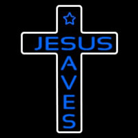 Blue Jesus Saves White Cross With Border Enseigne Néon