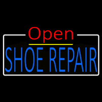 Blue Shoe Repair Open White Border Enseigne Néon