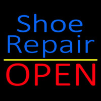 Blue Shoe Repair Open With Yellow Line Enseigne Néon