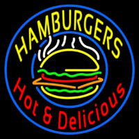 Circle Hamburgers Hot And Delicious Enseigne Néon