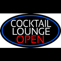 Cocktail Lounge Open Oval With Blue Border Enseigne Néon