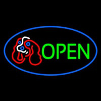 Dog Logo Open Blue Oval Enseigne Néon