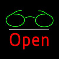 Green Glasses Logo Open White Line Enseigne Néon