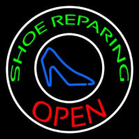 Green Shoe Repairing Open With Border Enseigne Néon