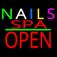 Multi Colored Nails Spa Block Open Green Line Enseigne Néon