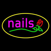 Nails With Flower Logo Oval Yellow Enseigne Néon