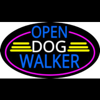 Open Dog Walker Oval With Pink Border Enseigne Néon