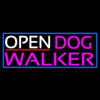 Open Dog Walker With Blue Border Enseigne Néon