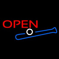 Open In Bright Red With Blue Bat And White Ball Enseigne Néon