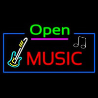 Open Music With Guitar Logo Enseigne Néon