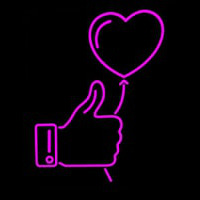 Outline White Thumb Up Icon With Heart Balloon Enseigne Néon