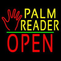 Palm Reader Logo Block Open Green Line Enseigne Néon