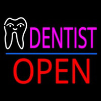 Pink Dentist White Tooth Blue Line Open Enseigne Néon