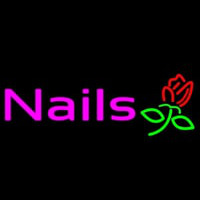 Pink Nails With Flower Logo Enseigne Néon