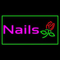 Pink Nails With Flower Logo Green Border Enseigne Néon