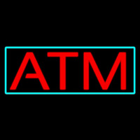 Red Atm With Light Blue Border Enseigne Néon