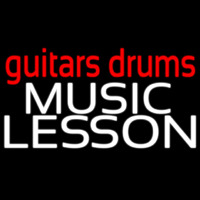 Red Guitar Drums White Music Lesson Enseigne Néon