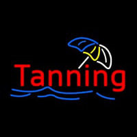 Red Tanning Blue Waves With Umbrella Logo Enseigne Néon