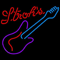 Strohs Guitar Purple Red Beer Sign Enseigne Néon