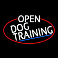 White Open Dog Training Oval With Red Border Enseigne Néon