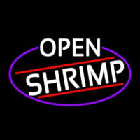 White Open Shrimp Oval With Blue Border Enseigne Néon