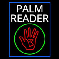 White Palm Reader With Logo Blue Border Enseigne Néon