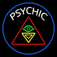 White Psychic Logo And Blue Border Enseigne Néon