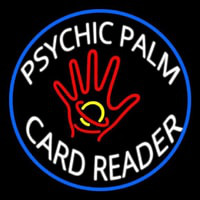 White Psychic Palm Card Reader Blue Circle Enseigne Néon