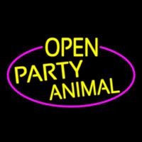 Yellow Open Party Animal Oval With Pink Border Enseigne Néon